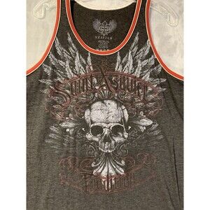 AXR Xzavier Mens Tank Shirt Lg Black Grunge Goth Y2K MMA Skull Wing USA Made Vtg